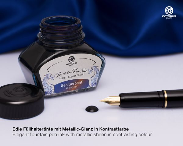 Inchiostro per penna stilografica Octopus Fluids Sheen Ink Sea Serpent blu con sheen metallizzato