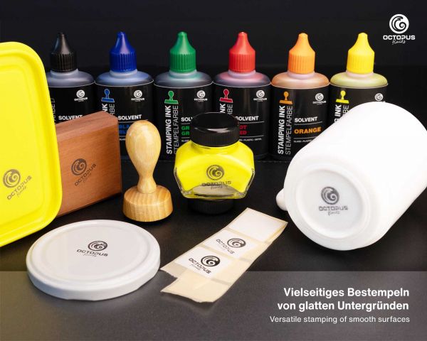 Inchiostro per timbri a base solvente Octopus Fluids Lenizett per superfici lisce Blu (trasparente)
