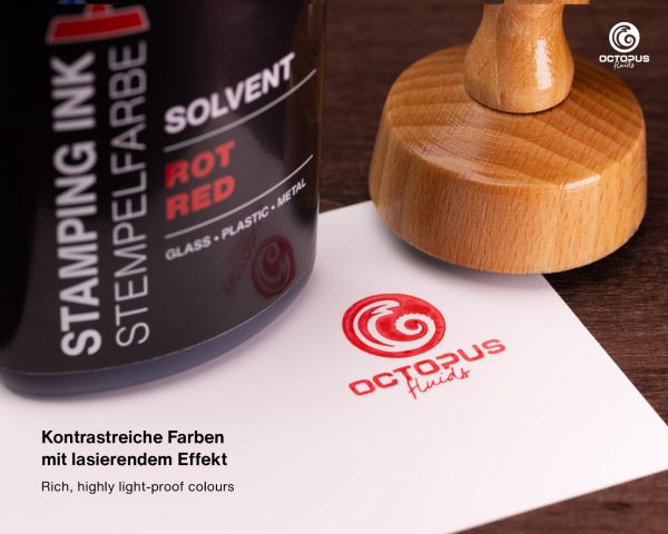 Octopus Fluids GmbH Inchiostro per timbri a base solvente per superfici lisce, inchiostro per timbri Lenizett Solvent rosso (traslucido)