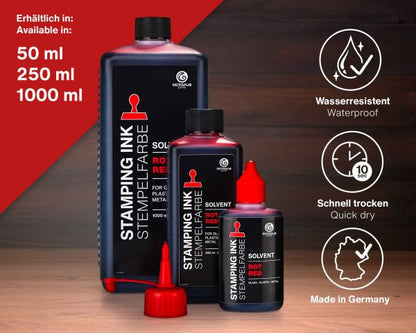 Octopus Fluids GmbH Inchiostro per timbri a base solvente per superfici lisce, inchiostro per timbri Lenizett Solvent rosso (traslucido)