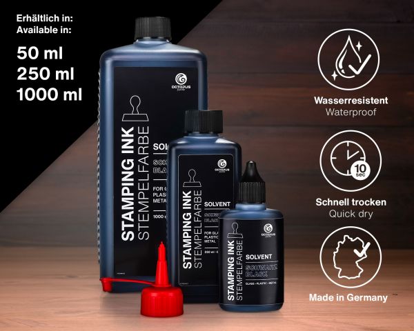 Inchiostro per timbri Octopus Fluids collezione solvente Lenizett nero velato