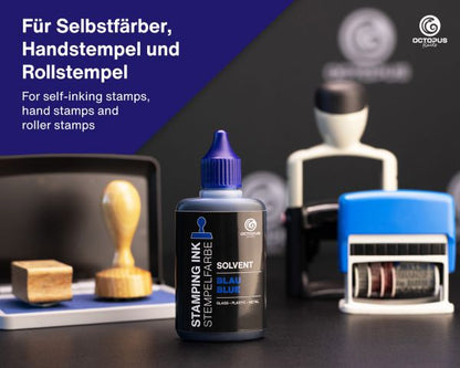 Inchiostro per timbri a base solvente Octopus Fluids Lenizett per superfici lisce Blu (trasparente)