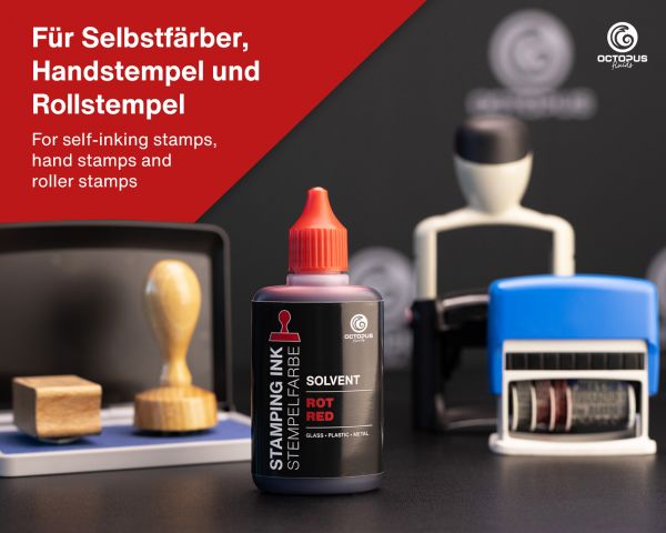 Octopus Fluids GmbH Inchiostro per timbri a base solvente per superfici lisce, inchiostro per timbri Lenizett Solvent rosso (traslucido)
