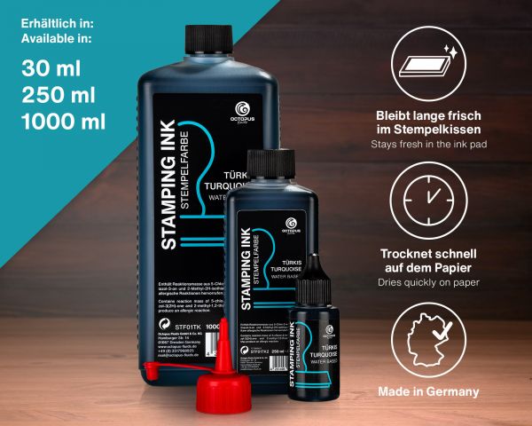 Encre pour tampons Octopus Fluids pour tampons encreurs et tampons auto-encreurs sans huile, turquoise