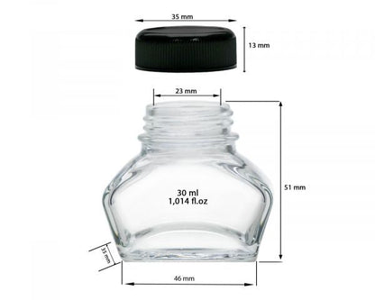 Octopus Tintenglas Schmuckglas 30 ml klar mit schwarzem Schraubverschluss