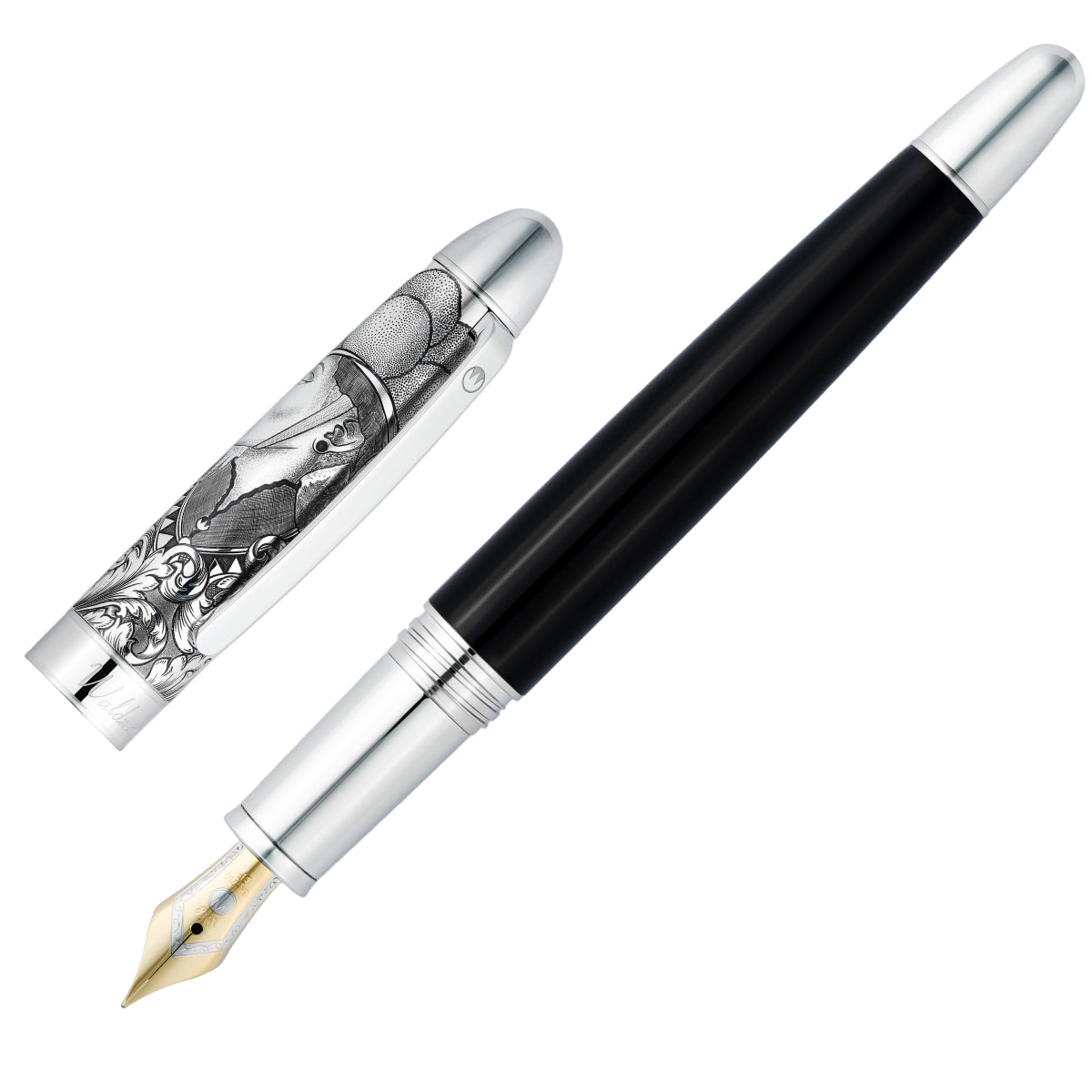 Stylo plume Waldmann Legacy One argent, 18 carats, noir
