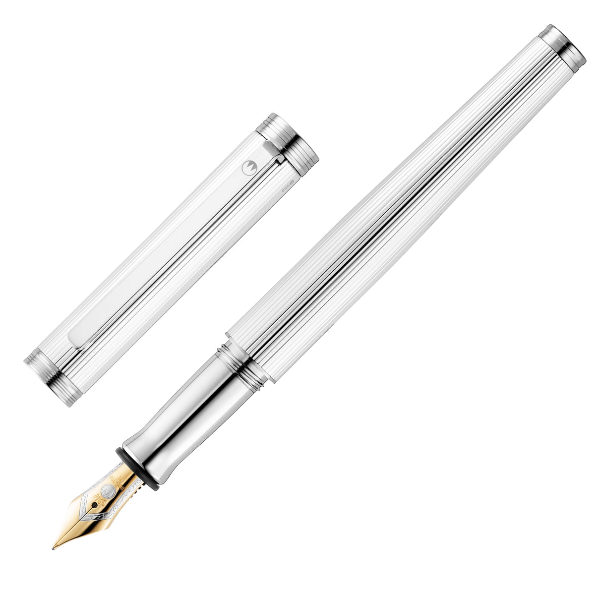 Waldmann, penna stilografica Tapio, gessato, pennino 18K, argento
