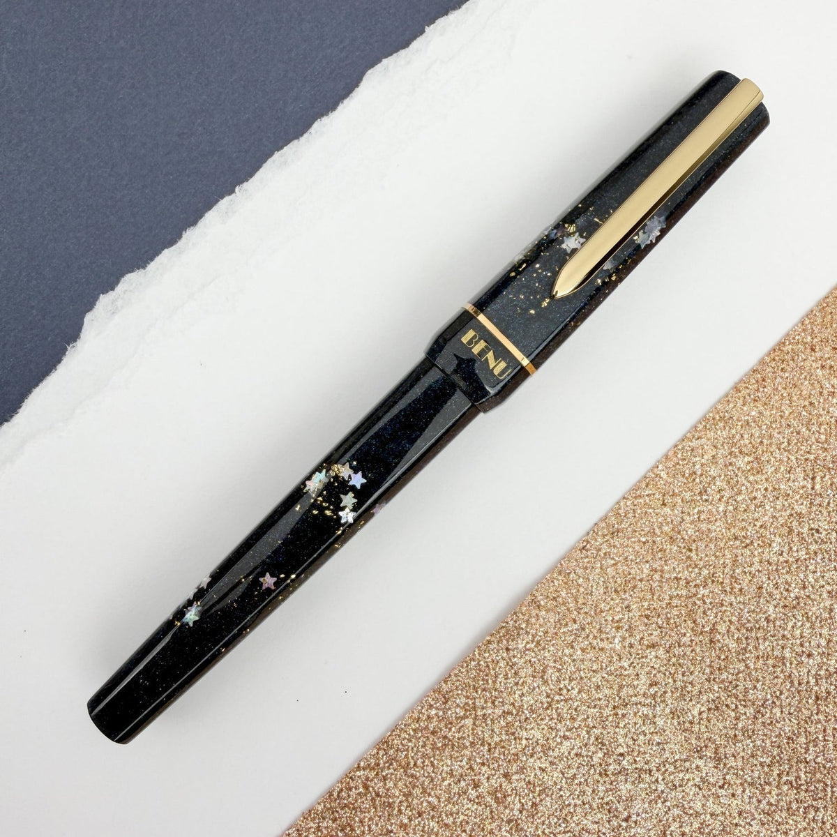 Stylo-plume BENU Haute en argent/or Movie Star Haute, acier inoxydable, bleu profond