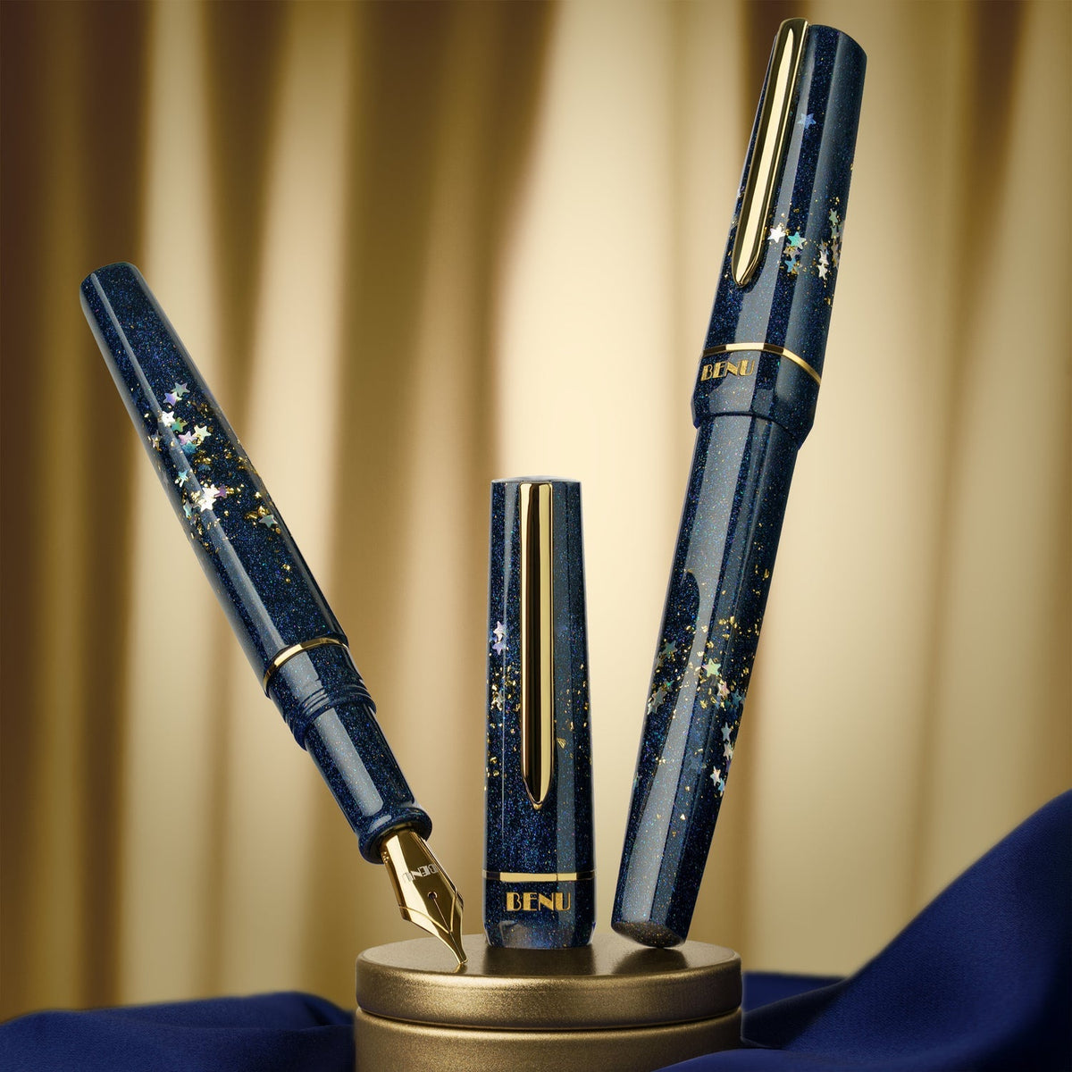 Stylo-plume BENU Haute en argent/or Movie Star Haute, acier inoxydable, bleu profond