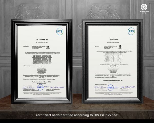 Octopus Fluids Inchiostro indelebile per penne stilografiche Document Ink Arancione certificato DIN ISO 12757-2