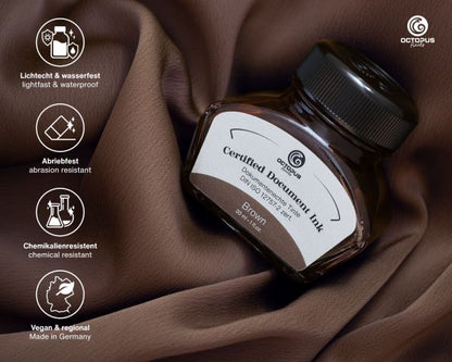 Octopus Fluids Dokumentenechte Füllhaltertinte Document Inks Brown mit Konverter zertifiziert DIN ISO 12757-2 30 ml