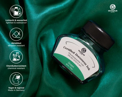 Octopus Fluids Inchiostro indelebile per penne stilografiche Document Inks Verde Certificato secondo DIN ISO 12757-2