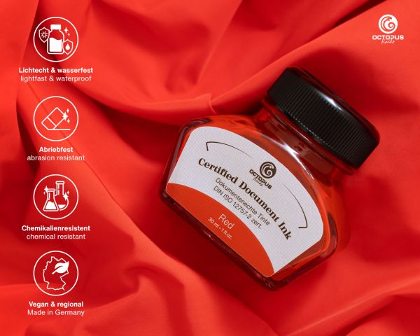 Inchiostro per penne stilografiche indelebile Octopus Fluids Document Ink rosso ed. lim. 30 ml