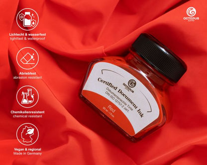 Inchiostro per penne stilografiche indelebile Octopus Fluids Document Ink rosso ed. lim. 30 ml