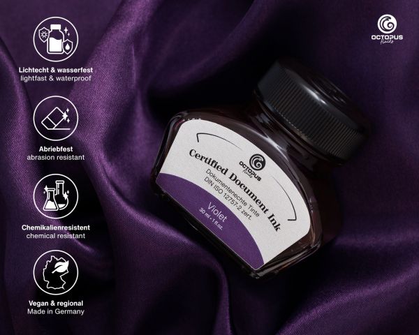 Inchiostro indelebile e pigmentato per stilografiche Octopus Fluids Document Inks Violet Ltd. Edt., 30 ml
