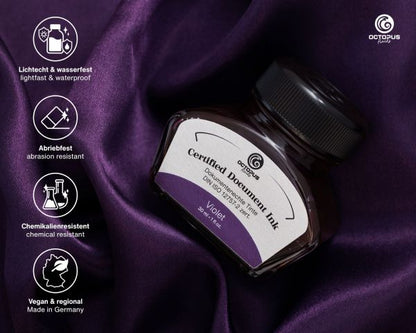 Inchiostro per stilografica Octopus Fluids, indelebile e pigmentato, viola, certificato DIN ISO 12757-2, 30 ml
