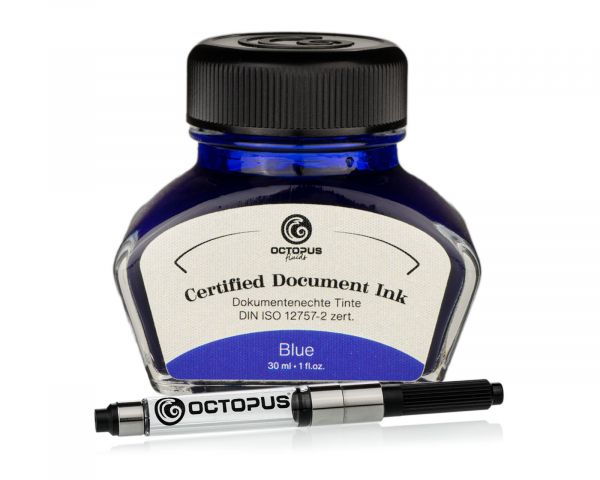 Octopus Fluids Encre pigmentée indélébile pour stylo-plume Document Inks Blue avec convertisseur Édition limitée DIN ISO 12757-2 Bleu