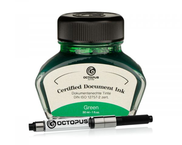Octopus Fluids Inchiostro indelebile per penne stilografiche Document Inks Verde Certificato secondo DIN ISO 12757-2