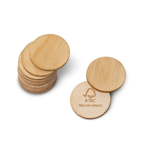 e+m Holzprodukte GmbH Jetons de caddie GREEN COIN nature