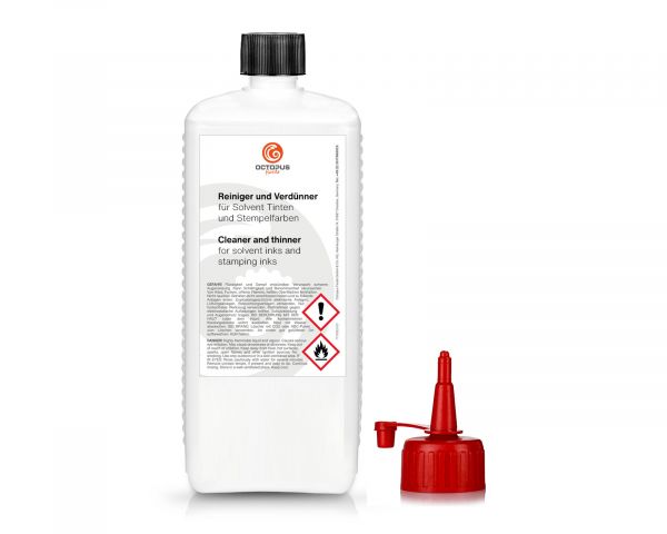 Detergente e diluente Octopus Office per inchiostri a base solvente e inchiostri per timbri, flacone con tappo dosatore rosso