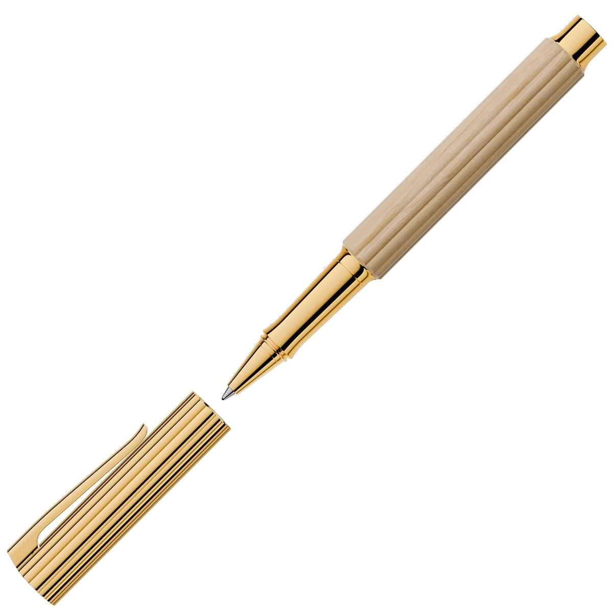 Penna roller Graf von Faber-Castell Bloom, legno di carpino, placcata oro, inchiostro, crema