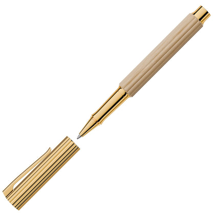 Penna roller Graf von Faber-Castell Bloom, legno di carpino, placcata oro, inchiostro, crema