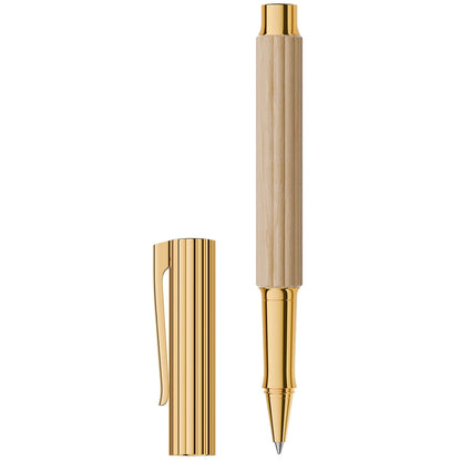 Penna roller Graf von Faber-Castell Bloom, legno di carpino, placcata oro, inchiostro, crema