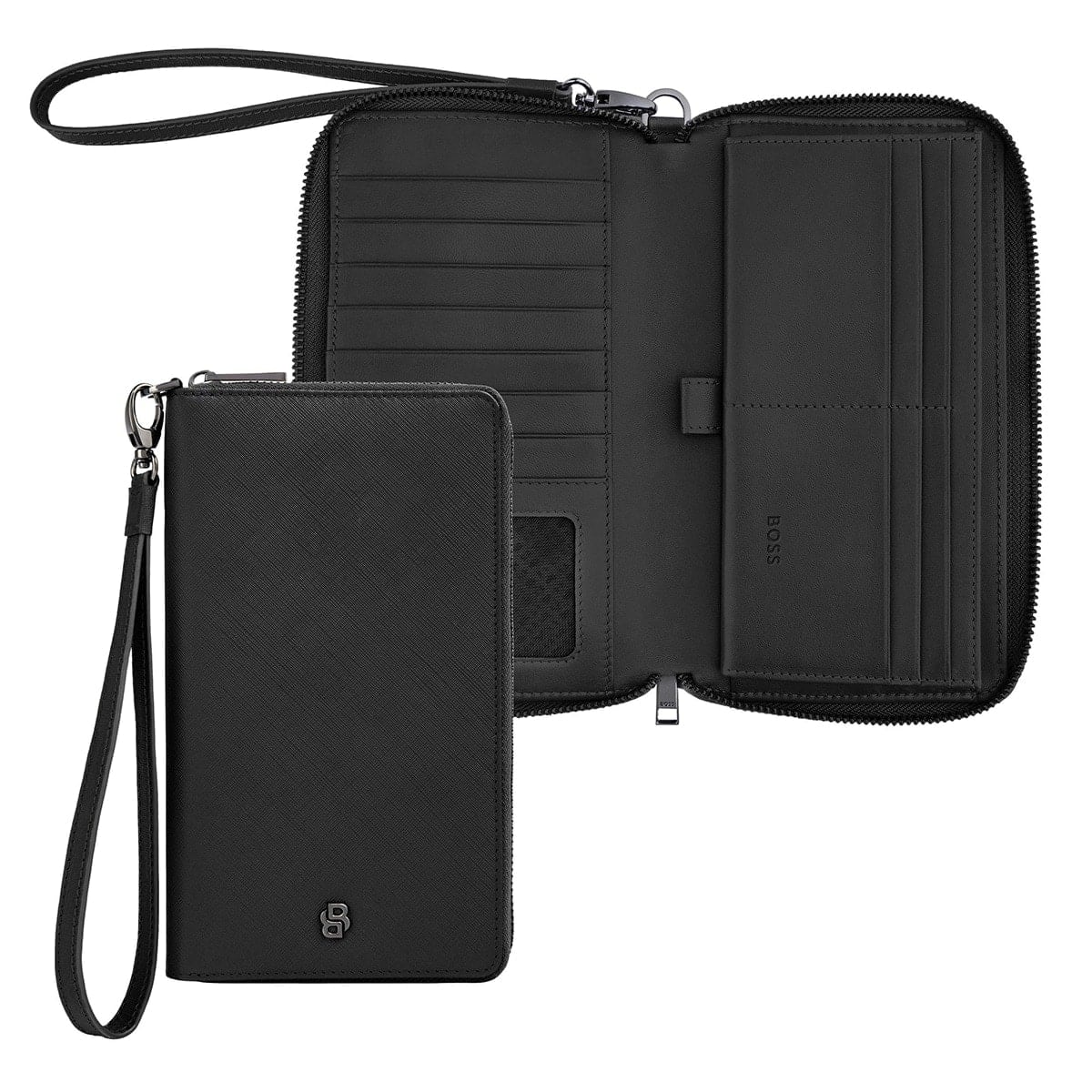 HUGO BOSS Brieftasche Double B Saffiano, gunmetal