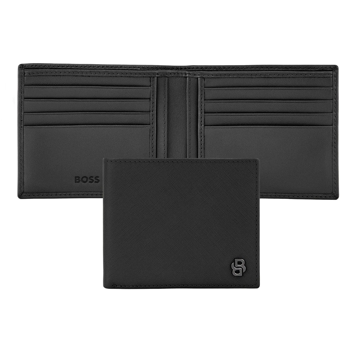 HUGO BOSS Brieftasche Double B Saffiano, gunmetal