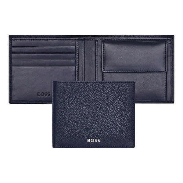 Portefeuille HUGO BOSS, cuir grainé classique, bleu marine