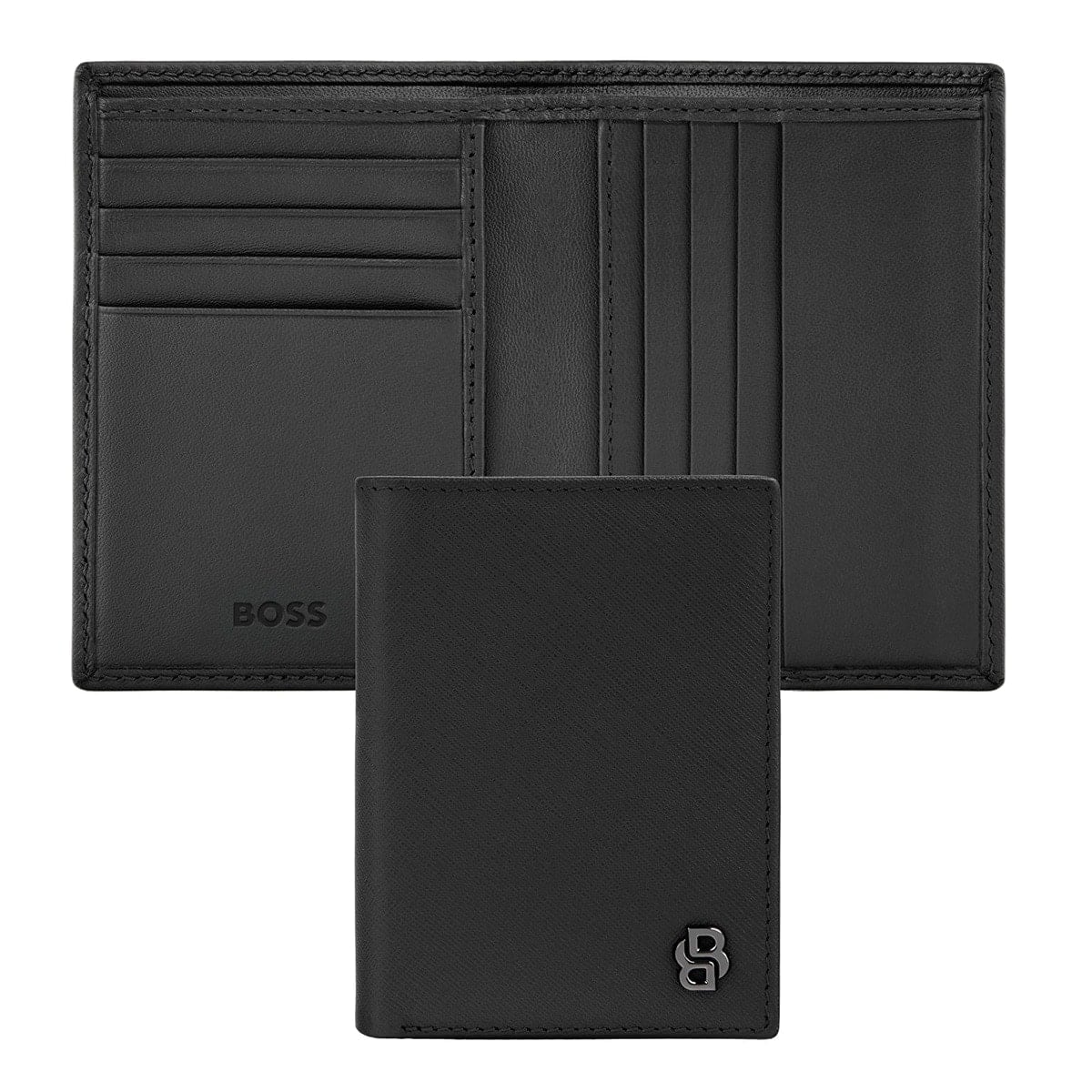HUGO BOSS Doppelkartenhalter Double B Saffiano, gunmetal