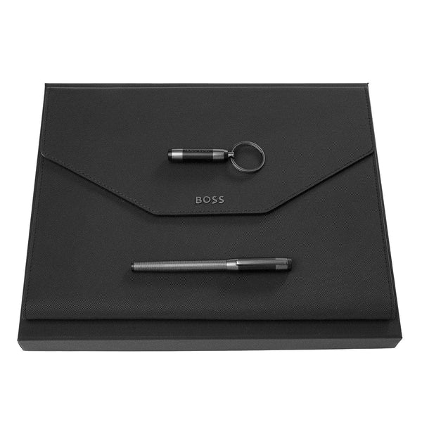 HUGO BOSS, penna stilografica + portadocumenti + portachiavi, Rive
