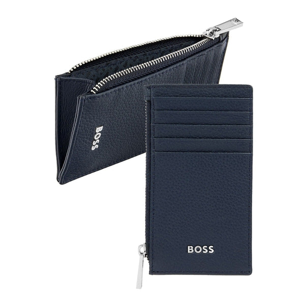 HUGO BOSS Portacarte Classic Smooth, con zip, blu