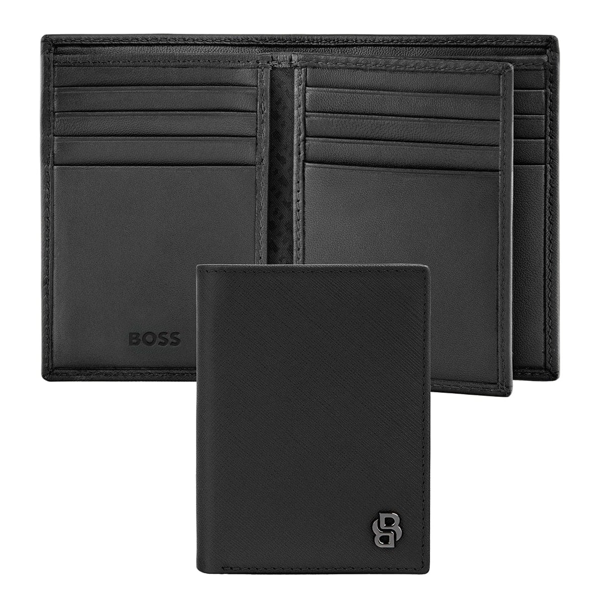 HUGO BOSS Kartenetui Double B Saffiano, Umschlag, gunmetal