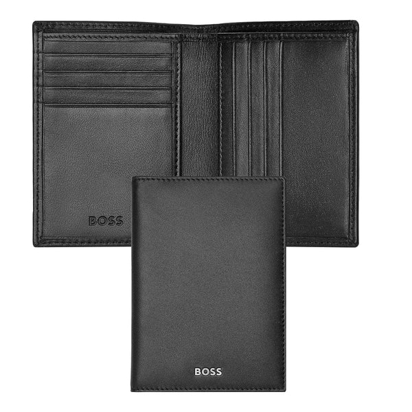 HUGO BOSS Custodia per carte di credito, Classic doppio scomparto in pelle liscia, Nero