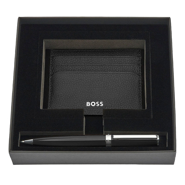 HUGO BOSS Set HLC416A+HSN2544A (kugelschreiber & visitenkartenetui) Gear Icon, Classic Grained, Black