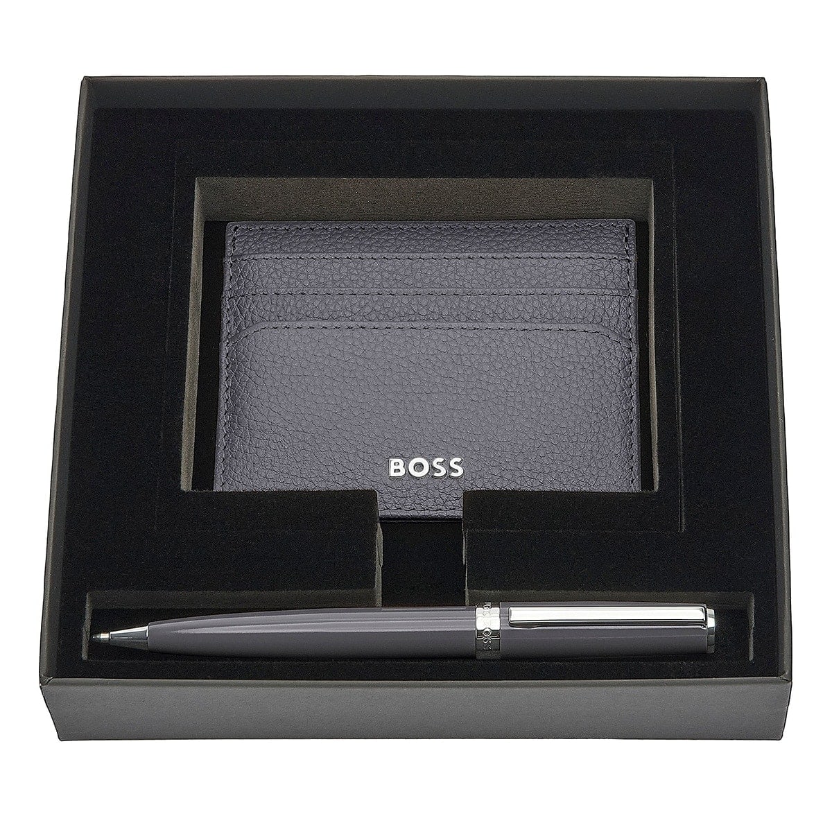HUGO BOSS Set HLC416N+HSN2544J (kugelschreiber & visitenkartenetui) Gear Icon, Classic Grained, Dark Grey - 4