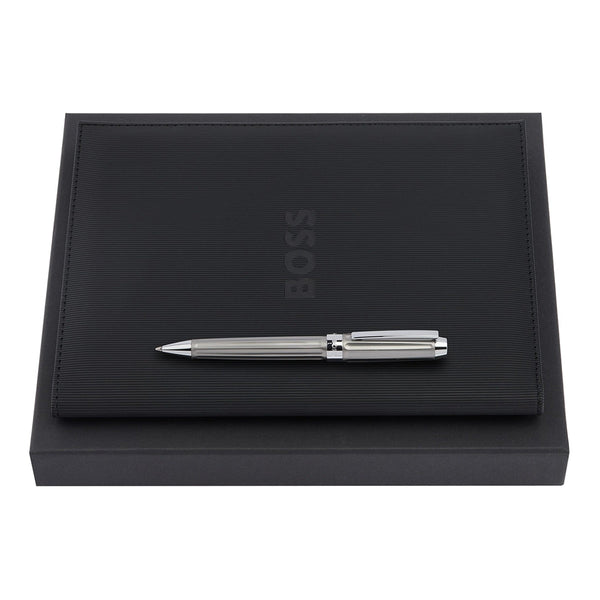 Penna a sfera HUGO BOSS, cartella portablocco A5 Beam cromata