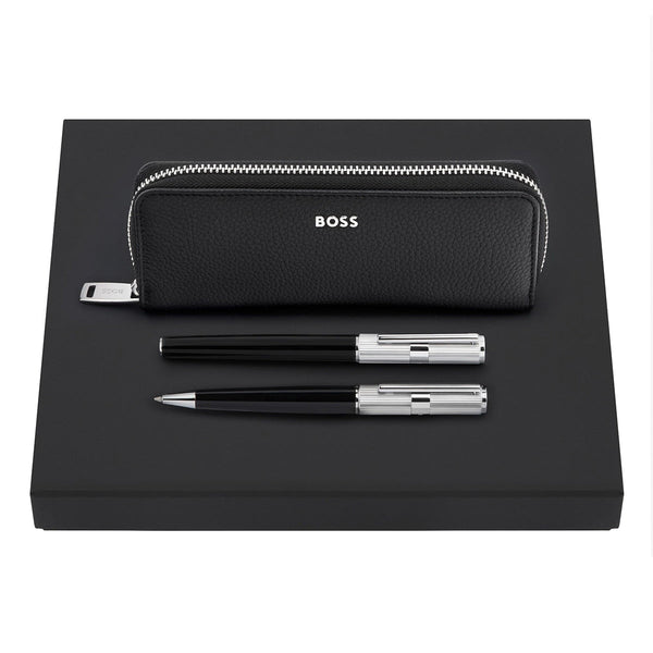 Coffret cadeau de stylos HUGO BOSS : stylo plume, stylo à bille et étui (Formation, noir)