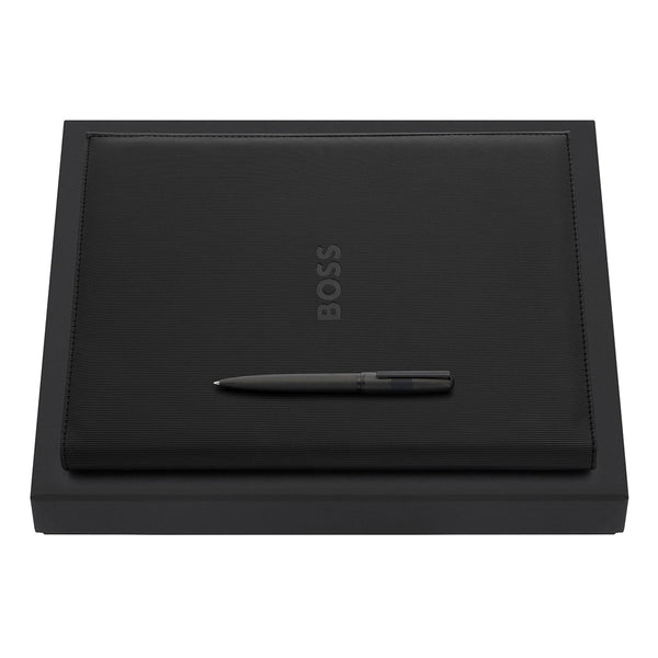 Penna a sfera HUGO BOSS, cartellina portadocumenti A4 Grid nera
