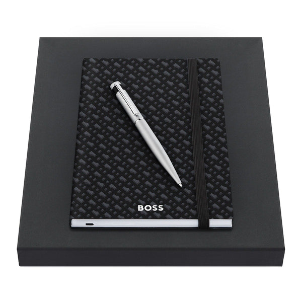 HUGO BOSS Stylo bille, carnet A5 Loop A5, argent