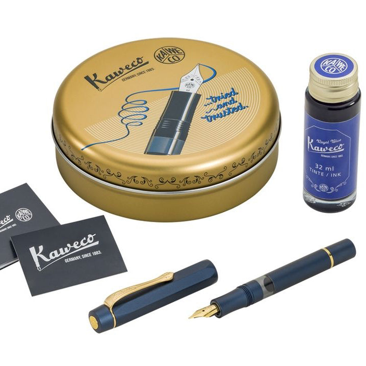 Kaweco, Füller+Tintenglas, Al Sport Starter Set, Mit transparentem Tintenfenster, Navy