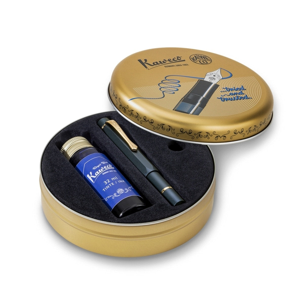Kaweco, Füller+Tintenglas, Al Sport Starter Set, Mit transparentem Tintenfenster, Navy