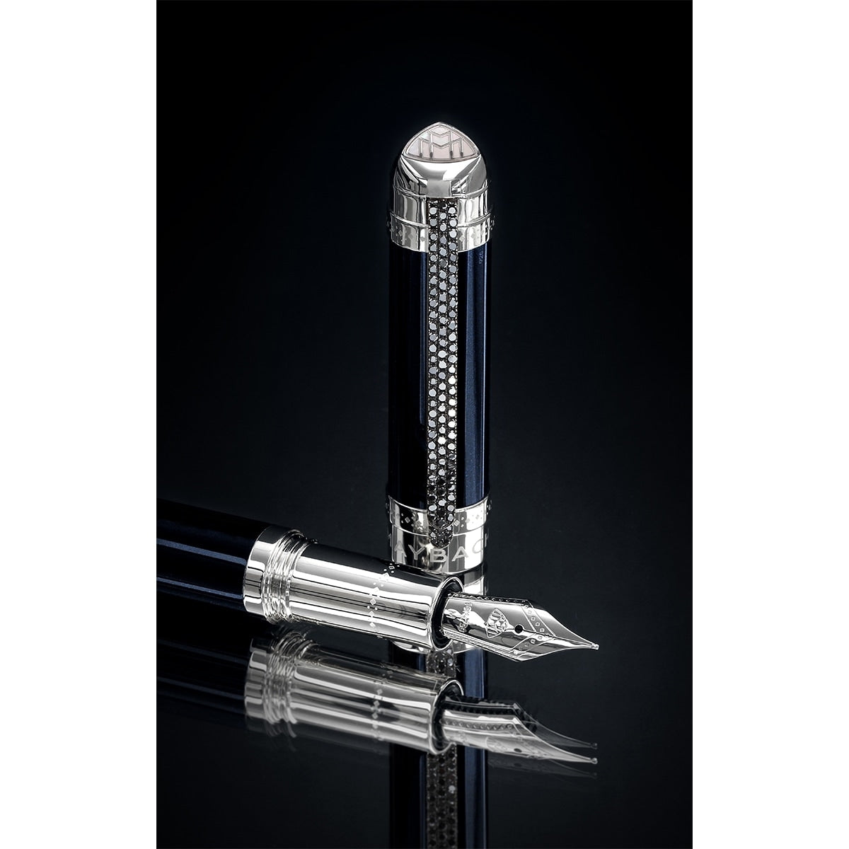Penna stilografica Maybach con 100 diamanti, 18 kt, blu