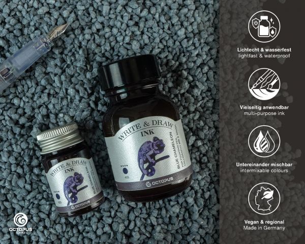 Octopus Write & Draw Ink 425 Blue Chameleon Encre de Chine pour l'écriture et le dessin