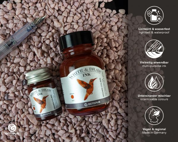 Octopus Fluids Inchiostro pigmentato per scrittura e disegno Write & Draw Ink 480 Brown Colibri Marrone