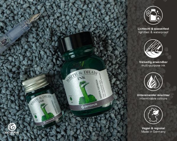 Inchiostro pigmentato per scrittura e disegno Octopus Write & Draw Green Ostrich 359 Verde