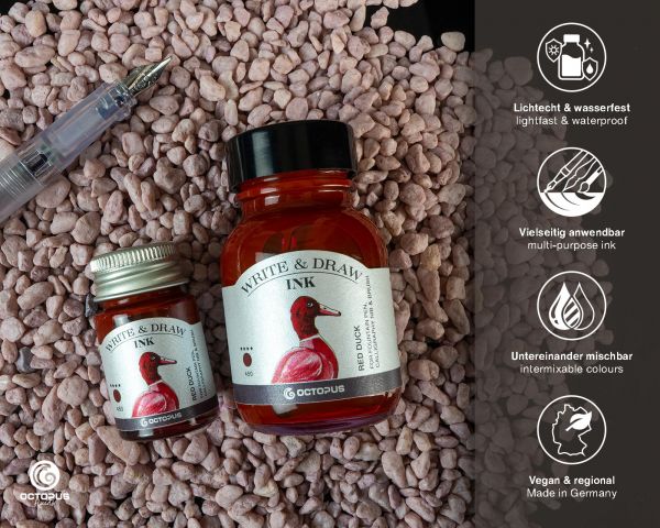 Octopus Fluids GmbH & Co. KG Encre pigmentée, imperméable pour écriture et dessin Write & Draw 450 Red Duck Rouge