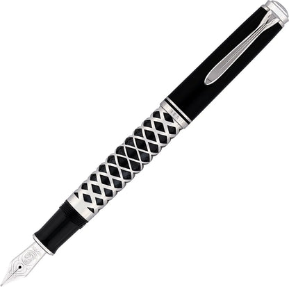 Pelikan Füller Souverän M805, silber, Metal Sleeve, 18 Kt. Goldfeder, schwarz