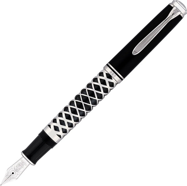 Pelikan Füller Souverän M805, silber, Metal Sleeve, 18 Kt. Goldfeder, schwarz